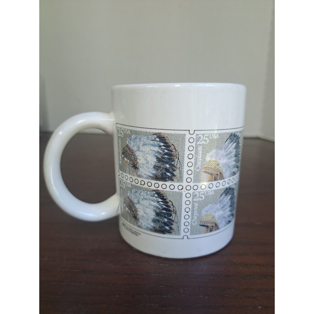 1990 U.S. Postal Service 25cent Native American Headdress Stamp Ceramic Mug